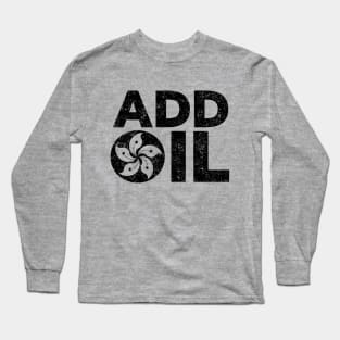 Hong Kong Add Oil Protest Design with Hong Kong Flag Distressed Black Version. Long Sleeve T-Shirt